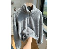 SHEIN Comfortcana Women's Solid Color Stand Collar Half Zip Fleece Short Sweatshirt SKU: sz2407034204160884