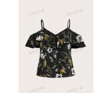 SHEIN Frenchy Women's Off Shoulder Vacation Blouse With Plant Print Summer Blouse Cottagecore Wedding Season SKU: sz2311239995903833