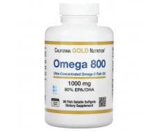 California Gold Nutrition, омега 800, рыбий жир фармацевтической степени чистоты, 80% ЭПК/ДГК, в форме триглицеридов, 1000 мг, 90 рыбно-желатиновых капсул