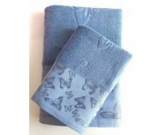 Махровое полотенце "Вальс бабочек"-голубой 50*90 см. хлопок 100%
