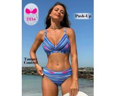SHEIN DD+ Women Summer Beach Vacation Stripe & Print Sexy Fashionable Bikini Set
