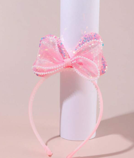 1pc Girls Bow & Faux Pearl Sequin Decor Sweet & Cute Headband For Daily Decoration SKU: sk2304125686921679