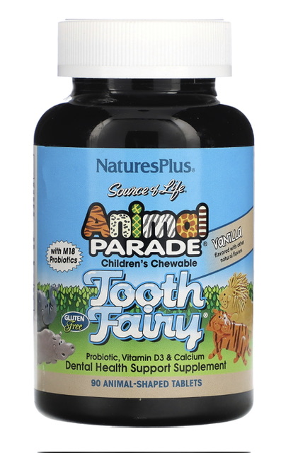 -20% Source of Life, Animal Parade, детский жевательный пробиотик от зубной феи с пробиотиками М18, натуральный вкус ванили, 90 таблеток в форме живоТных
