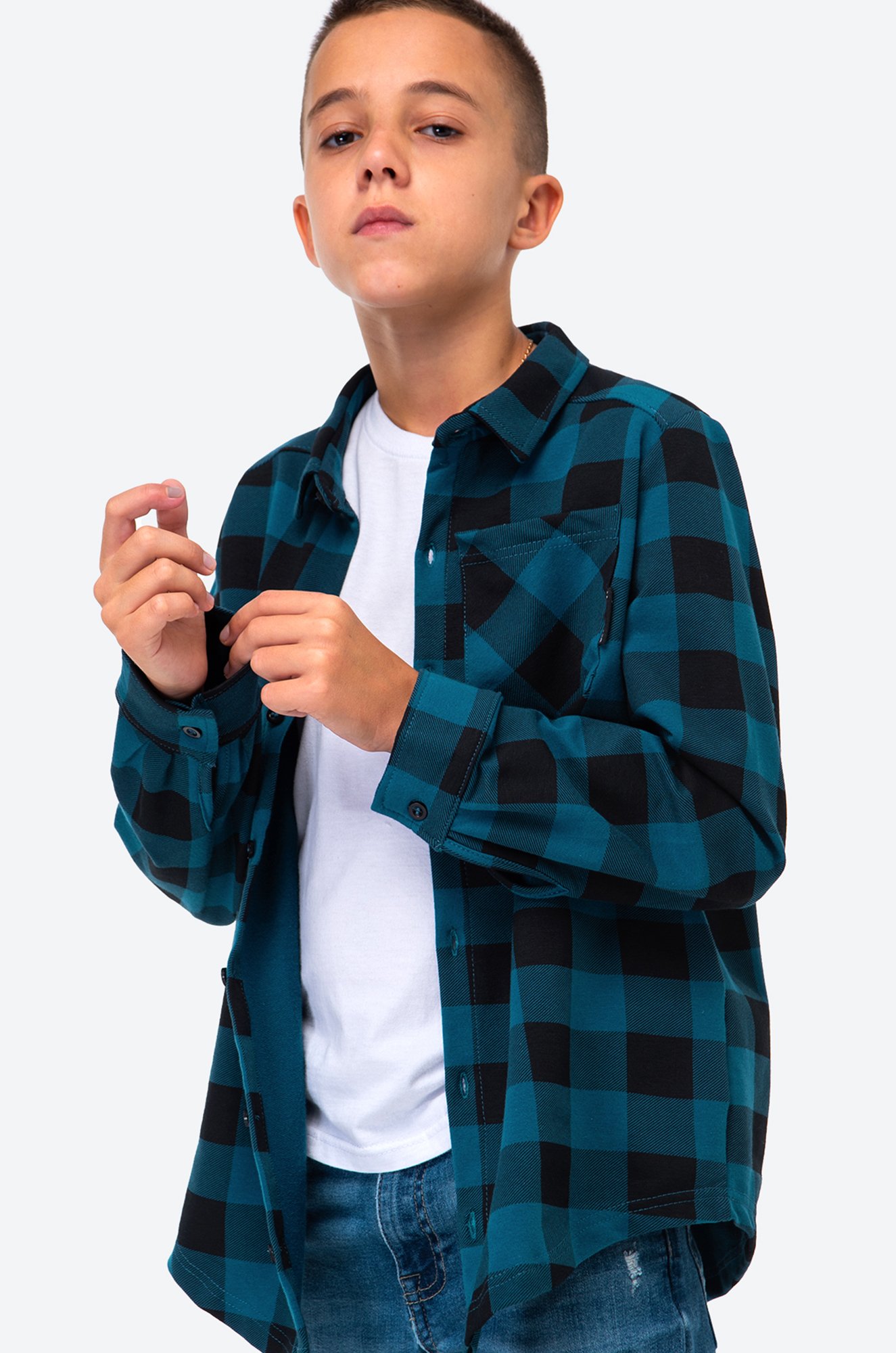 Артикул: HF00732 Рубашка в клетку для мальчика из футера двухнитки