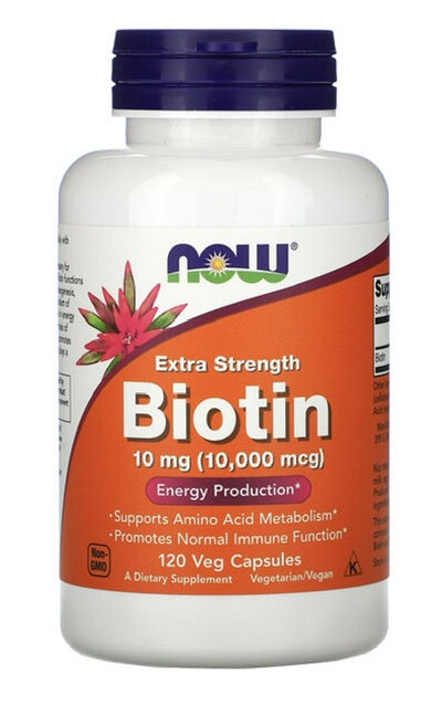 Now Foods биотин повышенной силы действия, 10 мг (10 000 мкг), 120 вегетарианских капсул