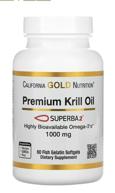 California Gold Nutrition масло криля премиального качества с Superba2, 1000 мг, 60 капсул из рыбьего желатина