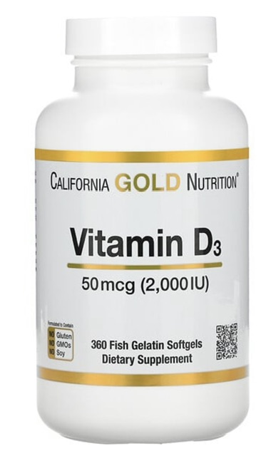 California Gold Nutrition витамин D3, 50 мкг (2000 МЕ), 360 рыбно-желатиновых капсул