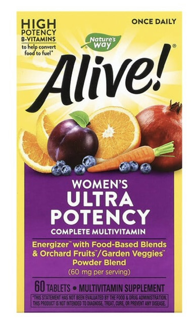 Натурес Вэй Alive! Once Daily, полный комплекс высокоэффективных мультивитаминов для женщин, 60 таблеток