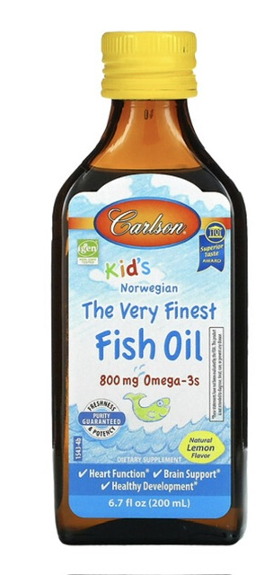Carlson норвежская серия для детей, самый лучший рыбий жир, натуральный лимонный вкус, 800 мг, 200 мл (6,7 жидк. унции)