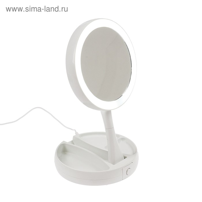 Зеркало Luazon KZ-09, подсветка, настольное, 30 × 16 × 16 см, увеличение х 10, USB, белое