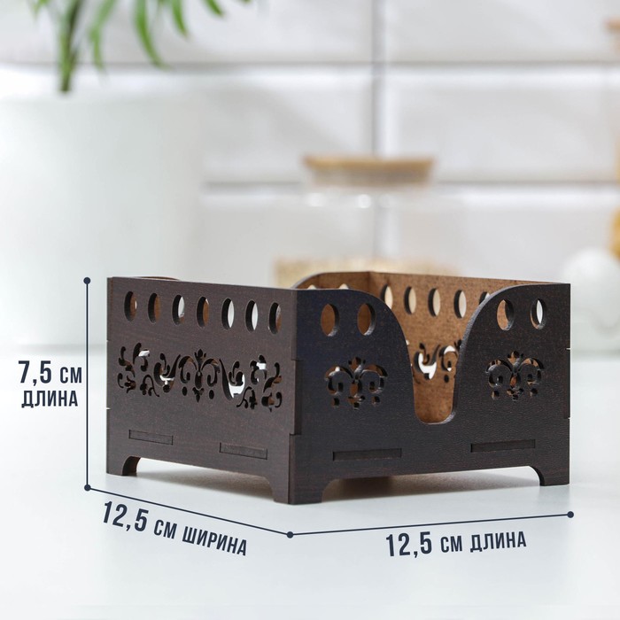 Салфетница Доляна «Мокко», 12,3×12,3 см, с салфетками, деревянная, цвет шоколадный