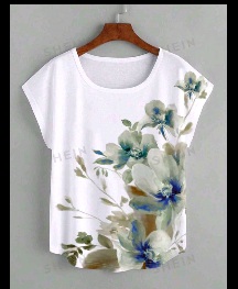 Floral Print Batwing Sleeve Curved Hem Tee