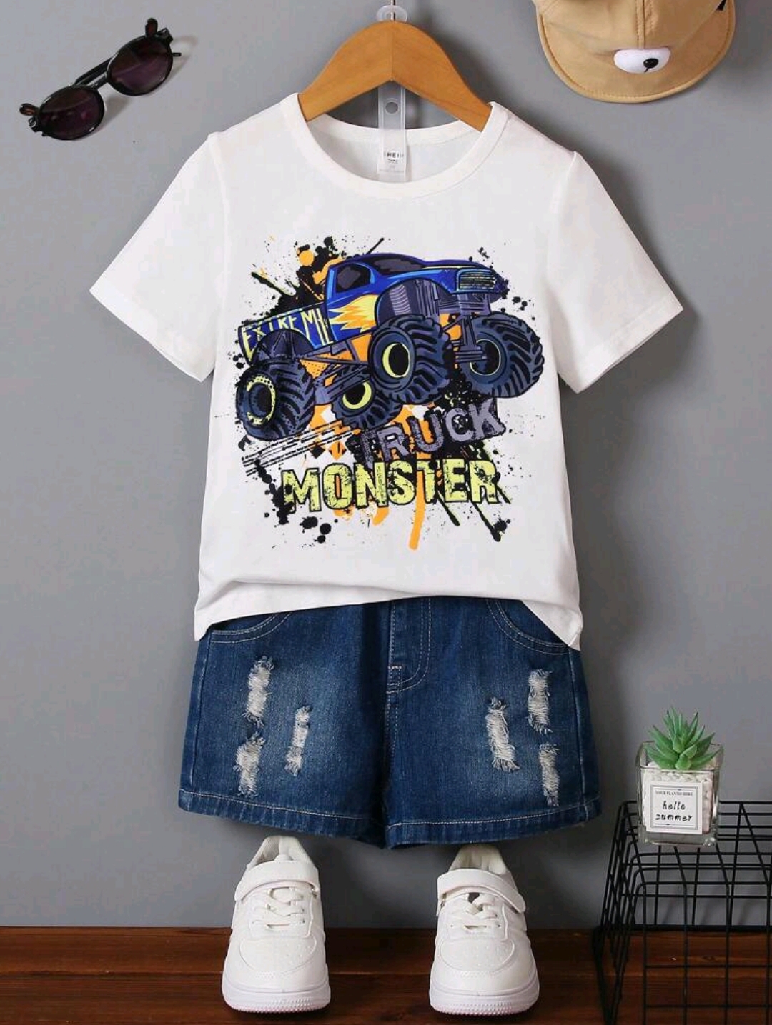 Комплект SHEIN Young Boy Car & Letter Graphic Tee