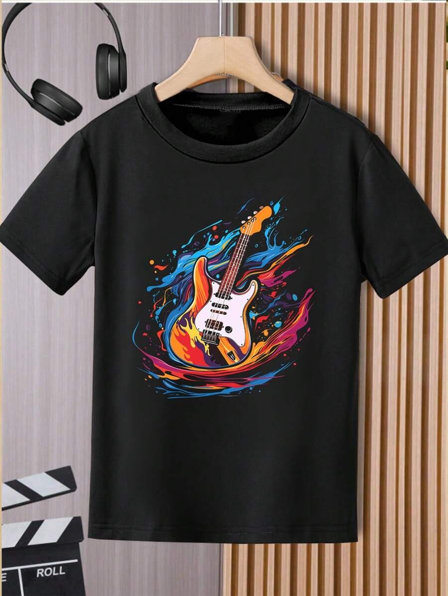Летняя крутая футболка с принтом гитары для мальчиков-подростков АРТИКУЛ: sk2402237112108280