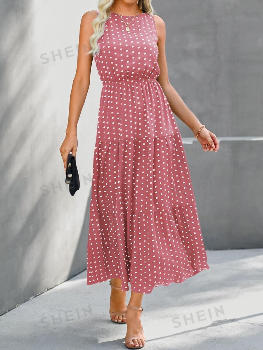 SHEIN LUNE Polka Dot Print Ruffle Hem Dress SKU: sw2302220034606416