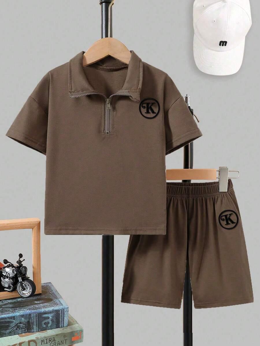 Рубашка с коротким Рукавом и Шорты на молнии для мальчиков от SHEIN Артикул: sk2311292057529523