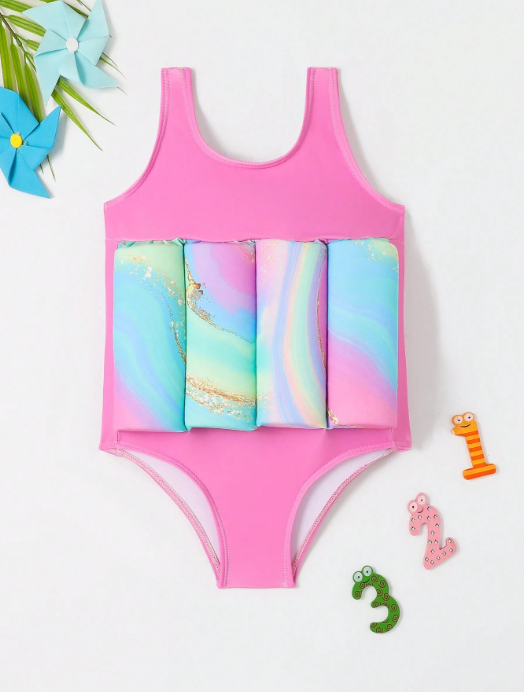 Random Pattern One-Piece Swimsuit For Little Girls SKU: sk2311152949226521