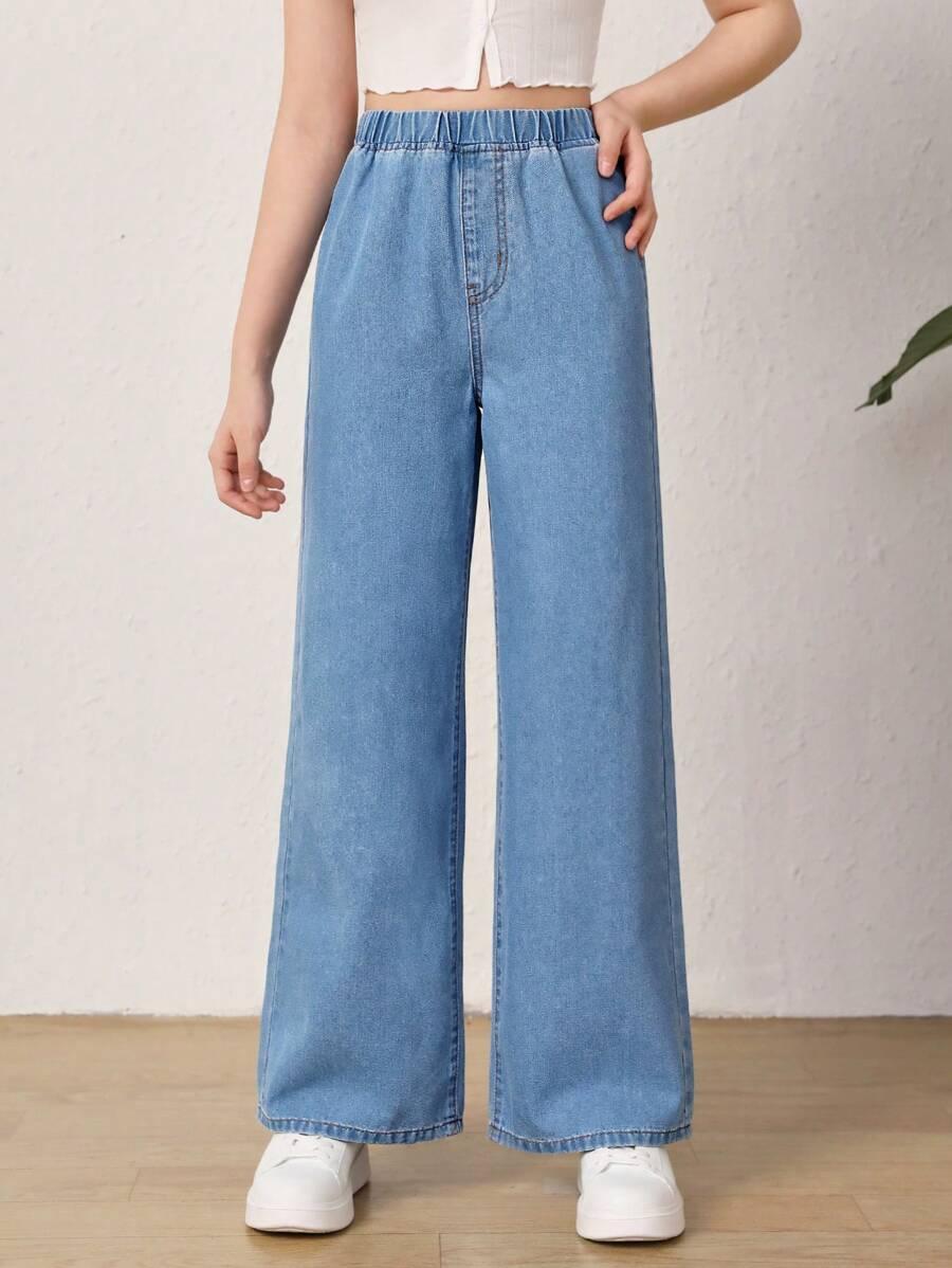 Широкие джинсы SHEIN для девочек-подростков с эластичной резинкой на талии АРТИКУЛ: sk2302084064345297