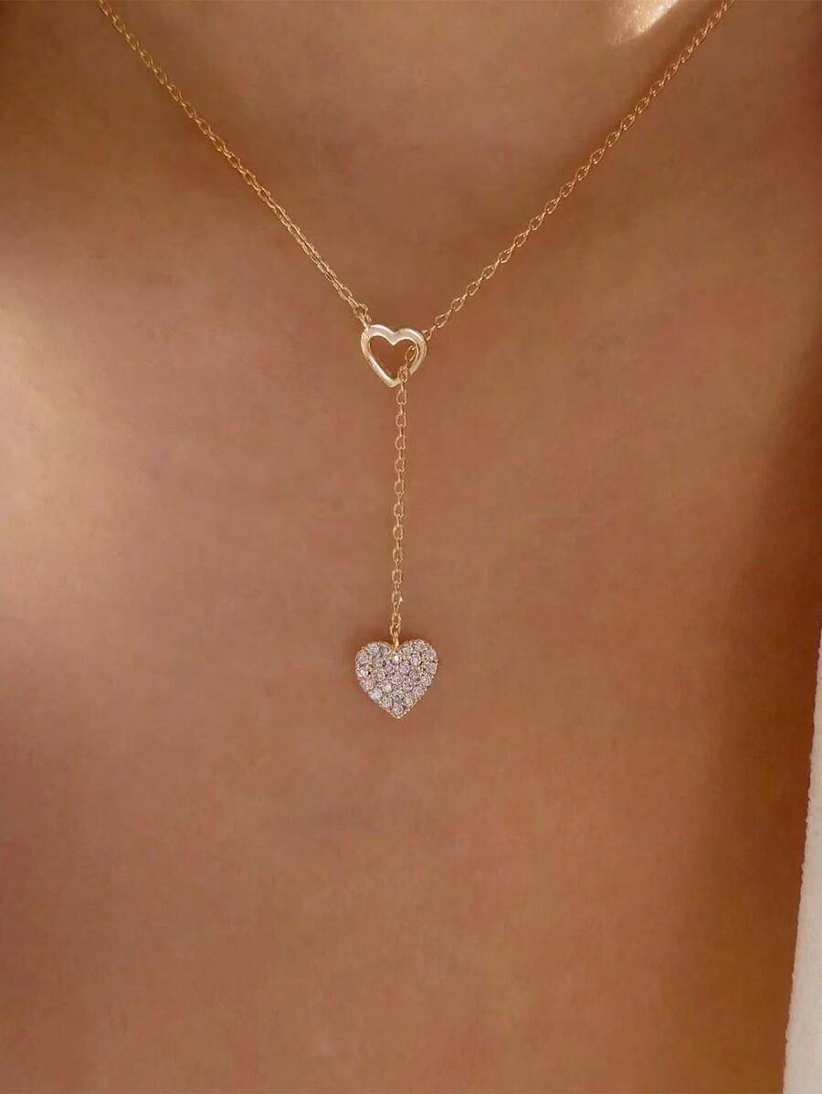 1pc Simple Heart & Y-Shaped Adjustable Chain Sweater Necklace SKU: sW210303343319261