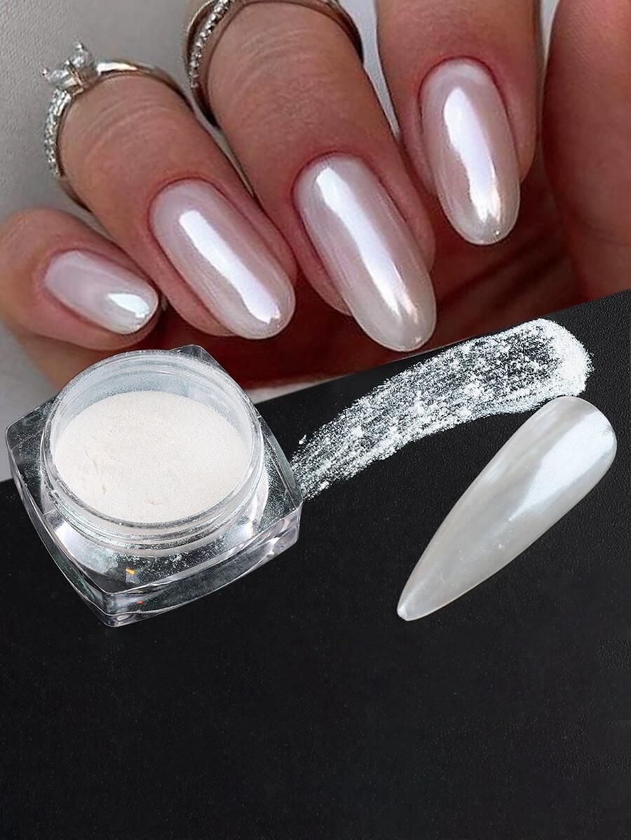 Black Friday Gorgeous Pearl White Nail Art with Mirrored Holographic Chrome - Mirror Nail Powder Pigment SKU: sb2303204242441121