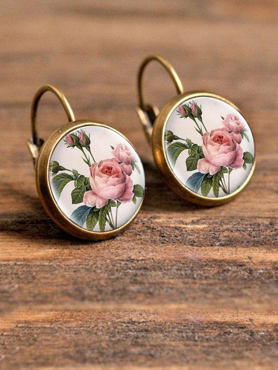 1pc Floral Print Earrings Copper Jewelry SKU: sj2109191011215924