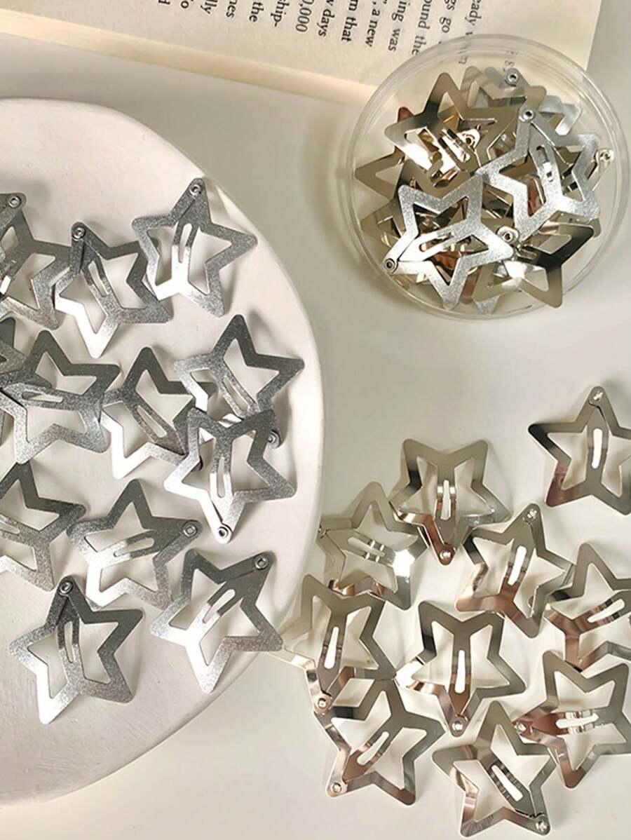 20шт Women's Y2k Five-Pointed Star Shaped Metal Hair Clips, Suitable For Daily Use Street SKU: sc2308191175442587