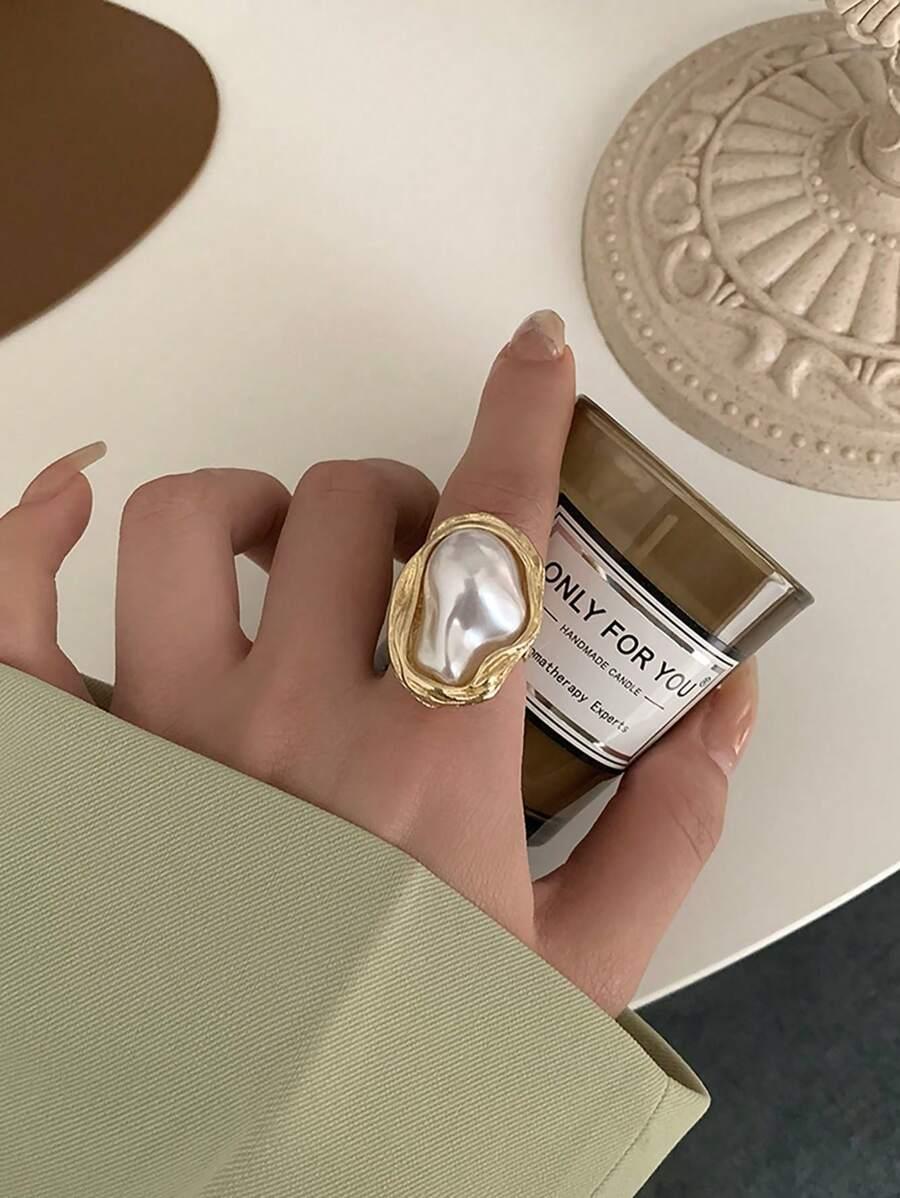 A Replica Baroque Pearl Ring Suitable For Women's Daily Wear, Attending Banquets/Parties, Traveling Photography, Birthday/Holiday Gifts, Music Festivals, And Other Occasions SKU: sj2403111171023474