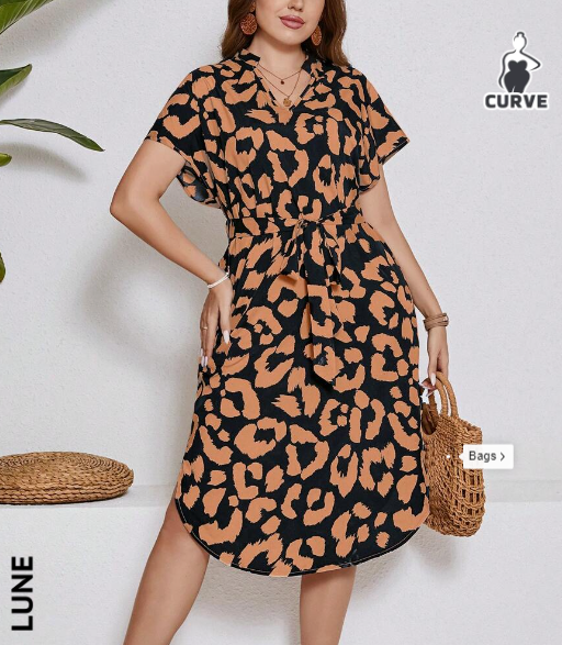 SHEIN LUNE Leopard Print Short Sleeve Dress SKU: sz2403293122665758
