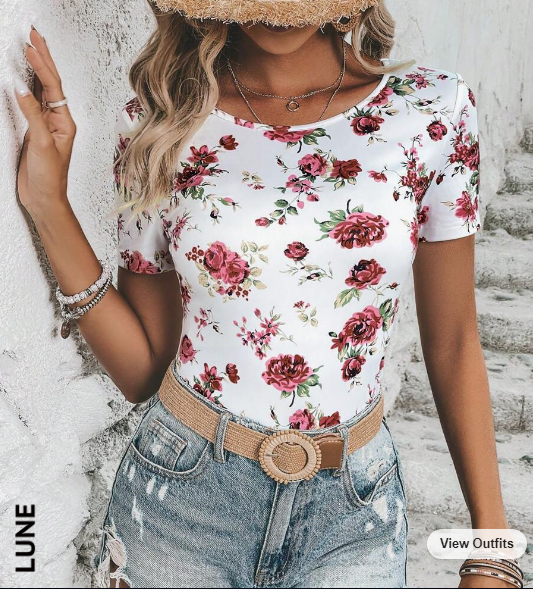 SHEIN LUNE Floral Print Tee SKU: sz2303106510630968