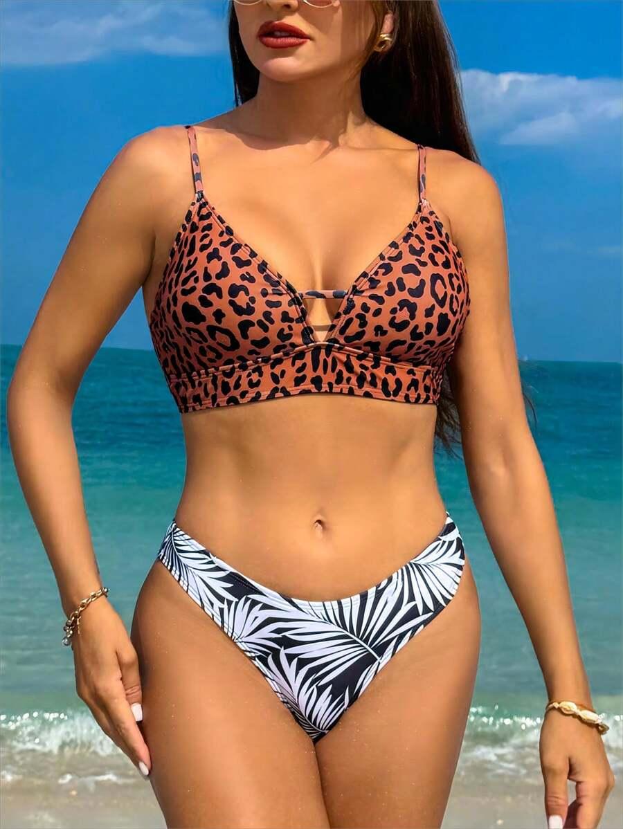SHEIN Swim Women's Leopard Print Swimsuit Set SKU: sz2312166337396944
