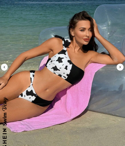 SHEIN Swim Vcay Ladies' One Shoulder Swimsuit With Cow Print, Swimming Suit Set Carnival SKU: sz2311133399442206