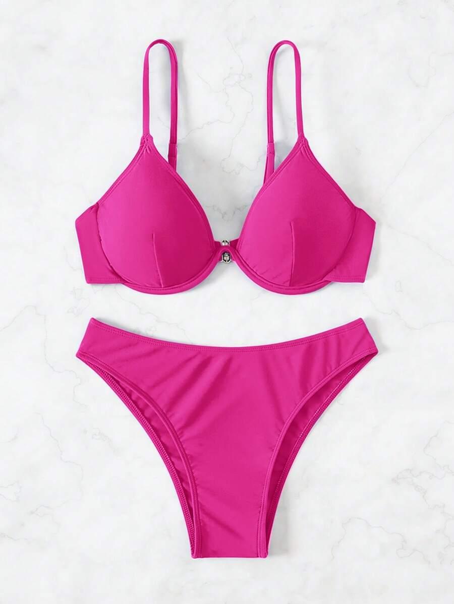 SHEIN Swim Ladies' Solid Color Stylish Bra And Swimwear Bottom Set SKU: sz2403015833654845