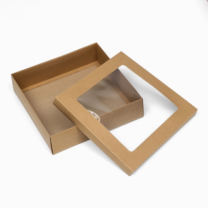 Коробка складная, крышка-дно, с окном, крафт, 30 х 30 х 8 см