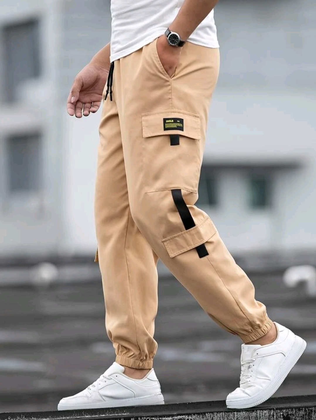 Manfinity Homme Men Letter Patched Drawstring Waist Cargo Trousers