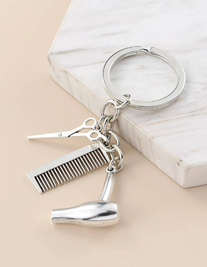 3 in 1 Hairdresser Hair Dryer Scissor Comb Charm Pendant Keychain Hair Cutter Barber Souvenirs Bag Pendant Purse Charms Valentines Day Supplies SKU: swchain18210511174