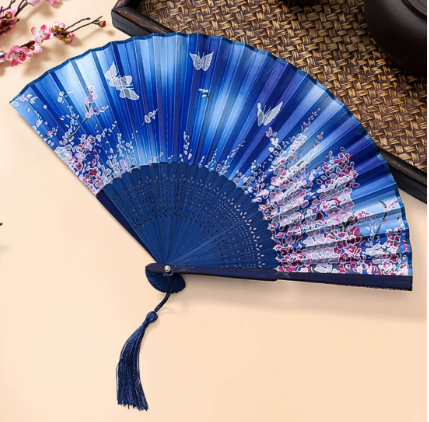 Butterfly & Cherry Blossom Design Folding Fan Vintage SKU: sc2306237537588339