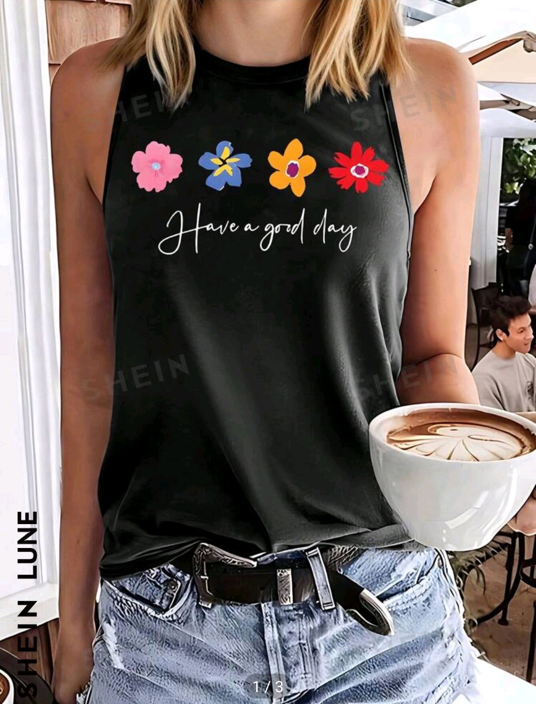 SHEIN LUNE Women's Summer Sleeveless Top With Botanical Flowers And Slogan Print, Casual Round Neck