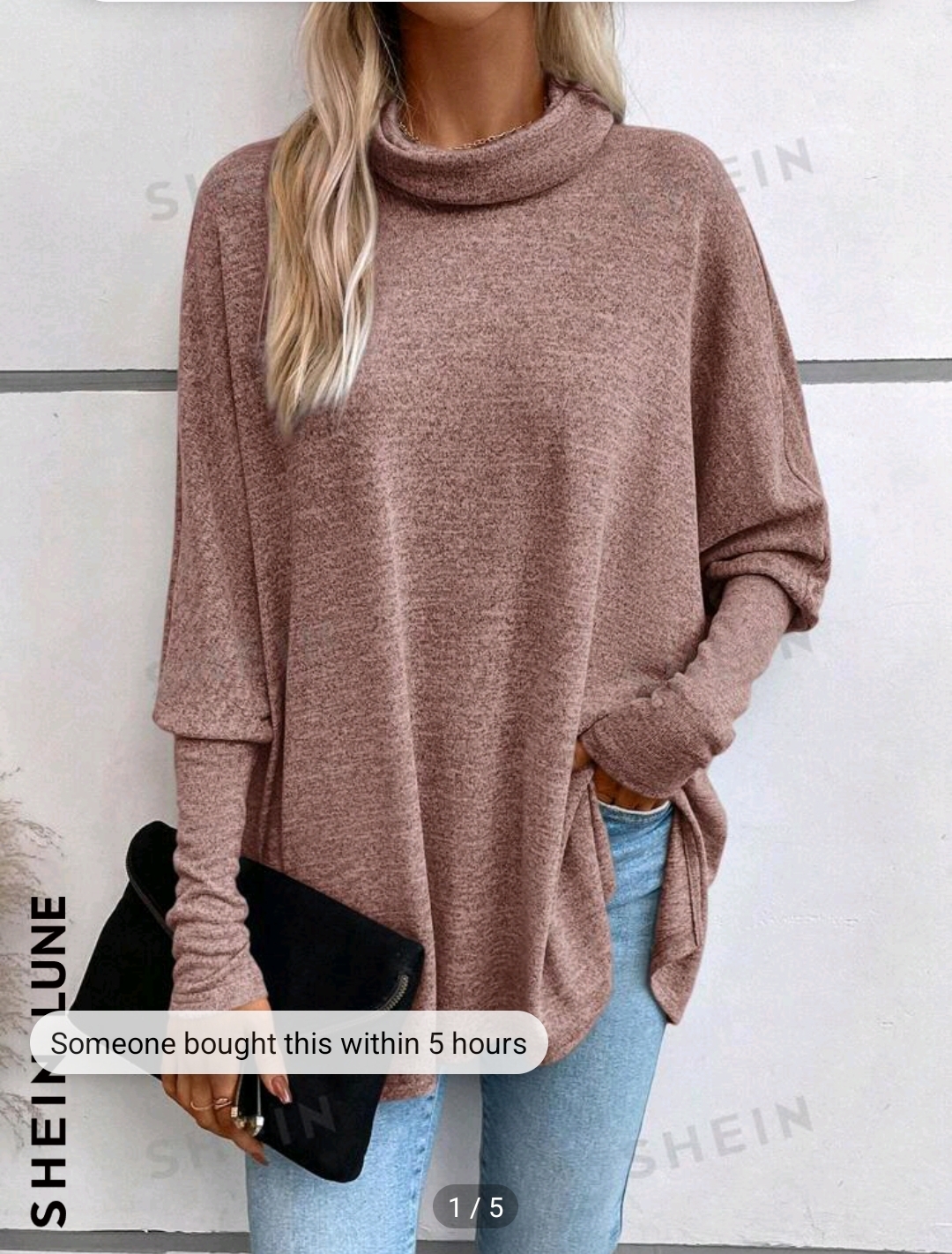 SHEIN LUNE Loose Fit Faux Cashmere Long Sleeve T-shirt