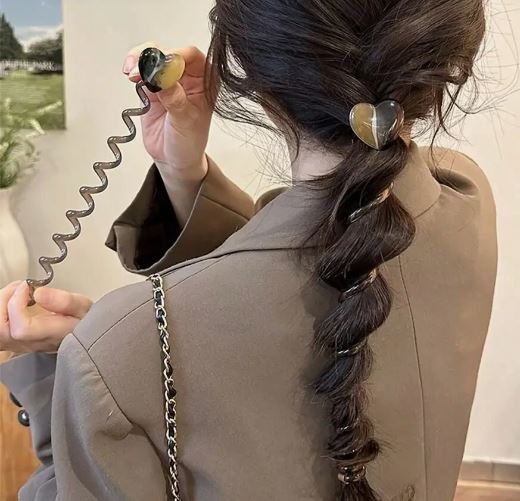Декоративный спиральный телефонный шнур в виде сердечка из 1шт с высокой эластичностью, резинка для волос в виде симпатичной простой косички, Аксессуар для волос Артикул: sc2405252125114372