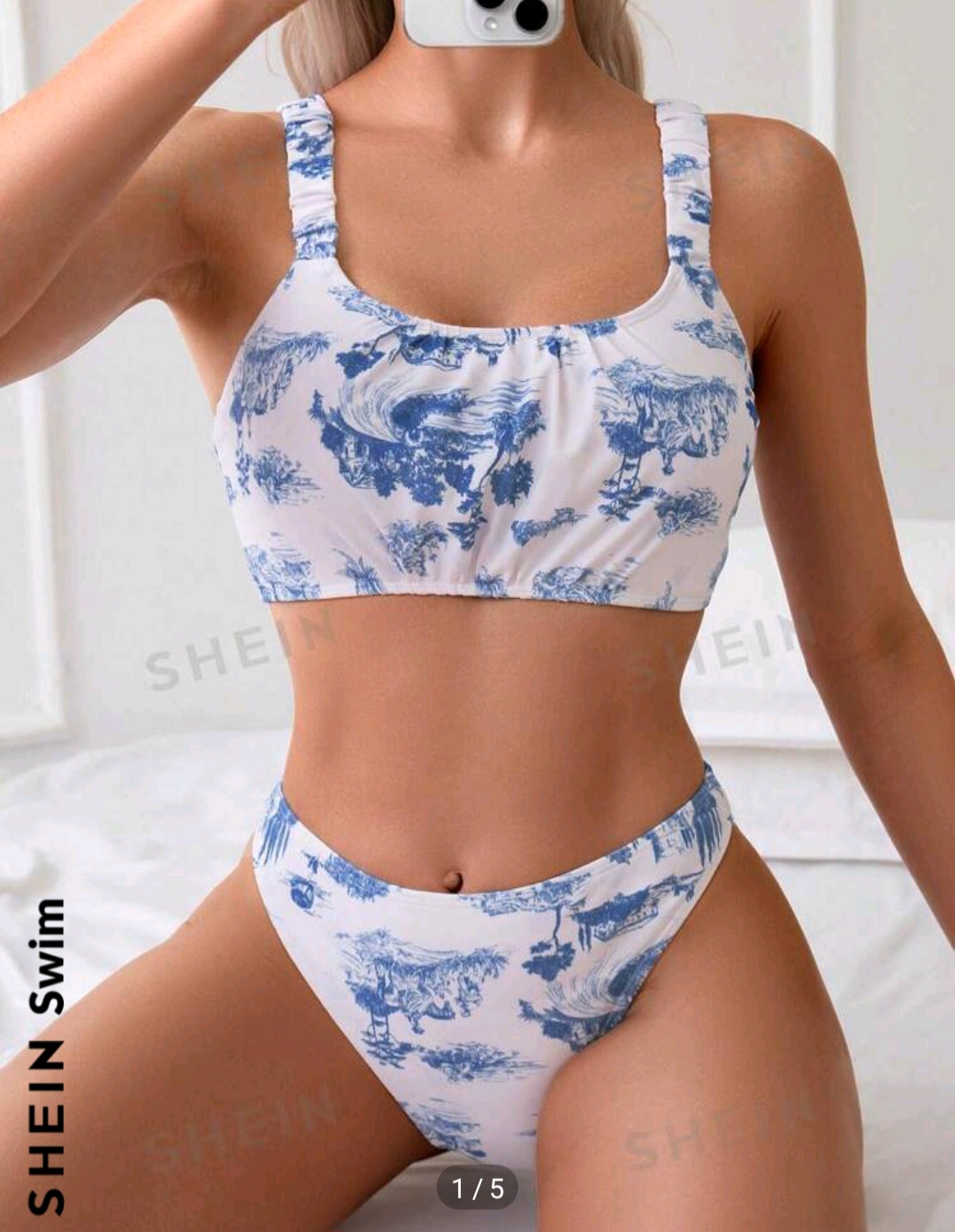 SHEIN Swim Women's Summer Beach Plant Printed Sexy Bikini Set, Separated Swimsuit