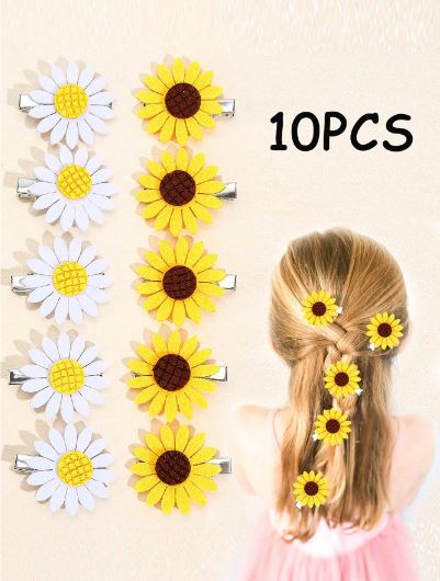 10pcs Sunflower Hair Clips For Girls,Spring Flet Sunflower Hairpins,Cute Baby Princess Floral Headwear,Kids Hair Accessories. SKU: sk2403046486525449