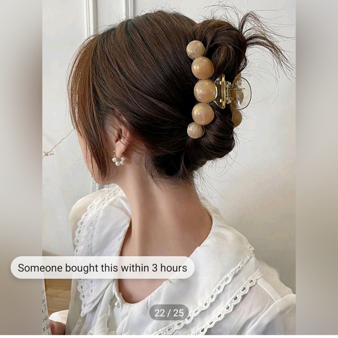 1pc Women's Elegant & Fashionable Oversized Acrylic Hair Claw With Apricot-Colored Double-Sided Faux Pearls, Suitable For Daily Wear, Dates And Vacations