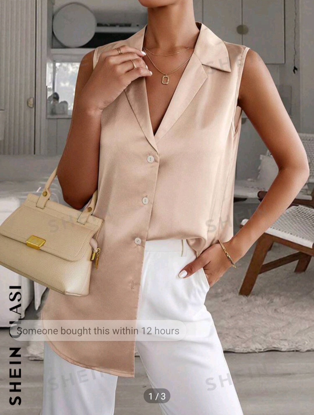 SHEIN Clasi Women Summer Casual Simple Sleeveless Shirt With Flat Lapel And Single Row Button