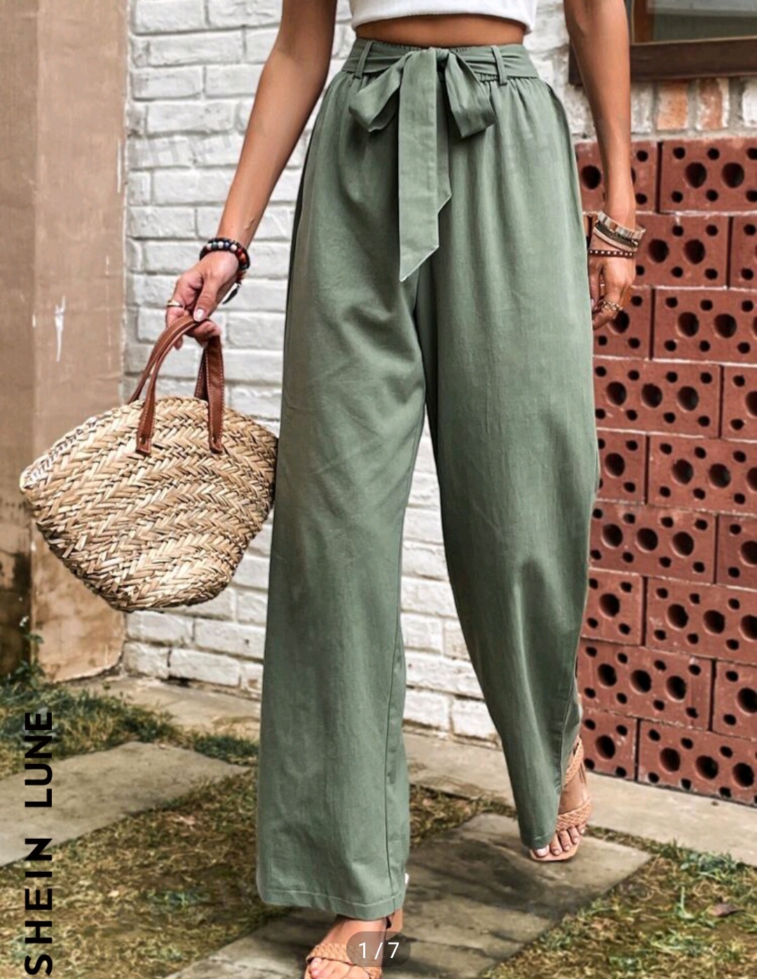 100% хлопок SHEIN LUNE Solid Belted Wide Leg Trousers