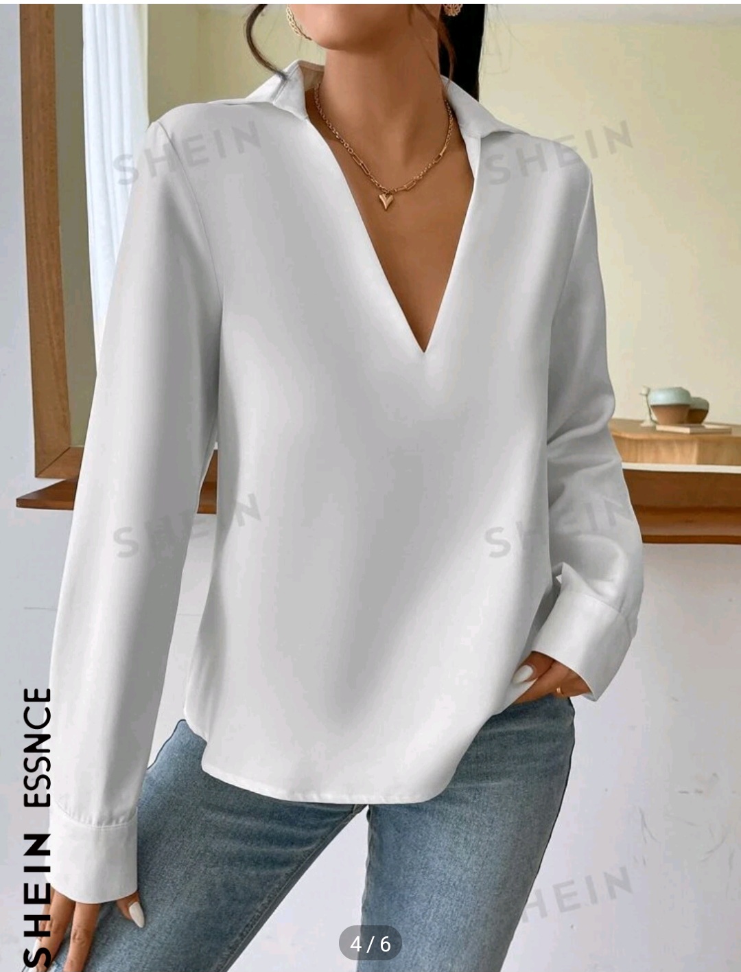 SHEIN Essnce Solid V Neck Blouse