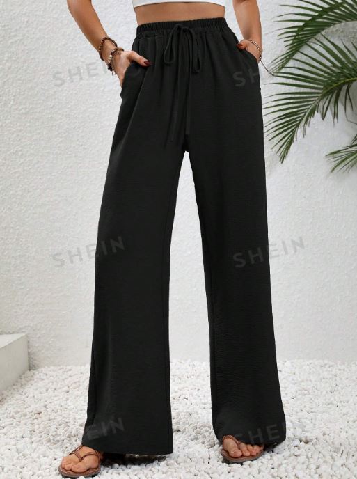 SHEIN LUNE Drawstring Waist Wide Leg Trousers SKU: sz2306094335477554