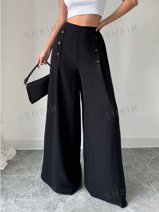 SHEIN Privé Women Fall Wrinkle-Resistant High Waist Wide Leg Pants SKU: sz2405273615251646