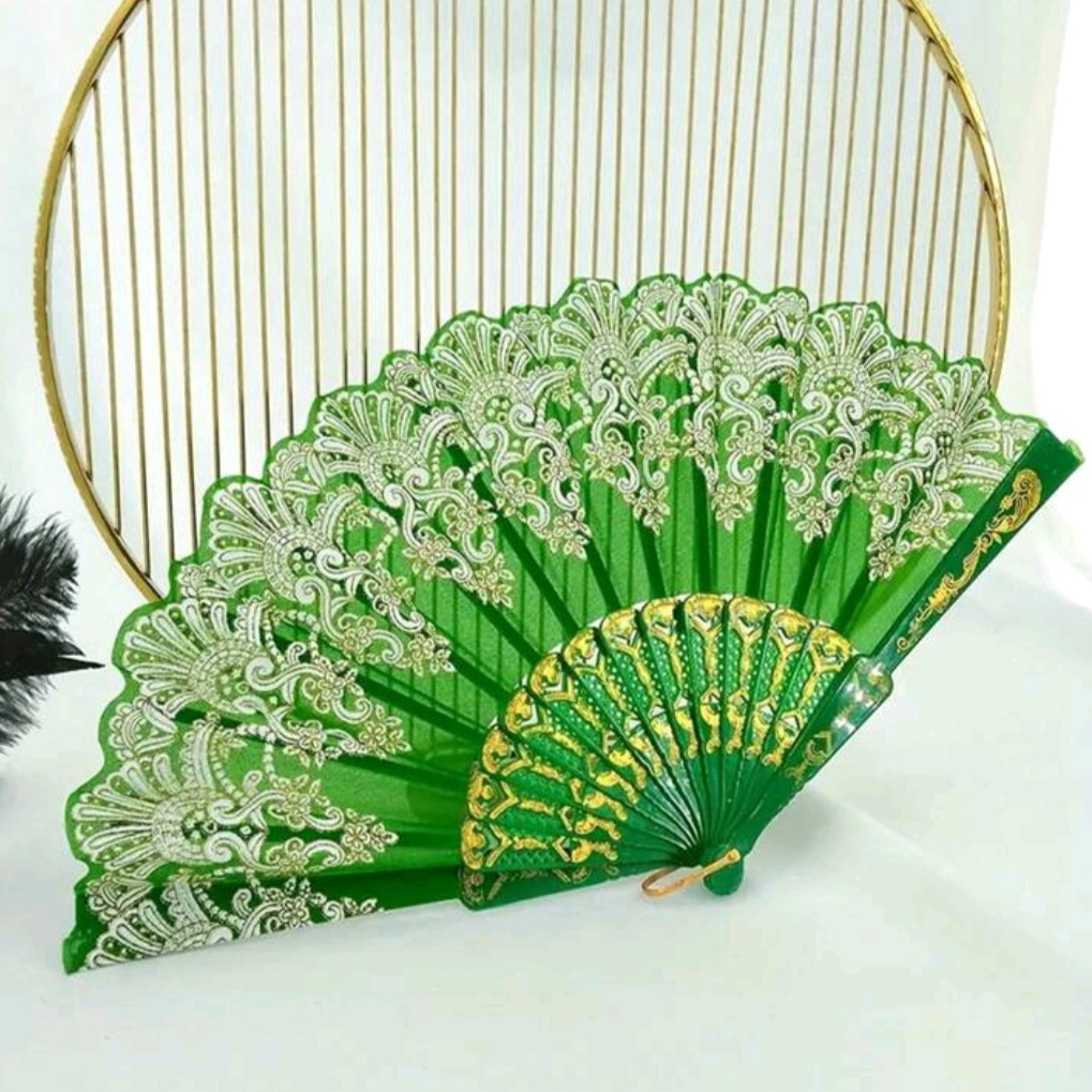 1pc Women Elegant Vintage Flower Pattern Chinese Silk Folding Fan, Ideal For Dance Performance And Costume Prop Halloween