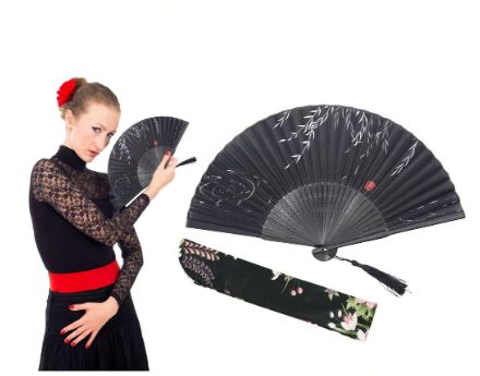 1pc Chinese Style Folding Dance Fan, Women Summer Vintage Retro Cloth Folding Fan, Ancient Oriental Style SKU: sh2408042341744347