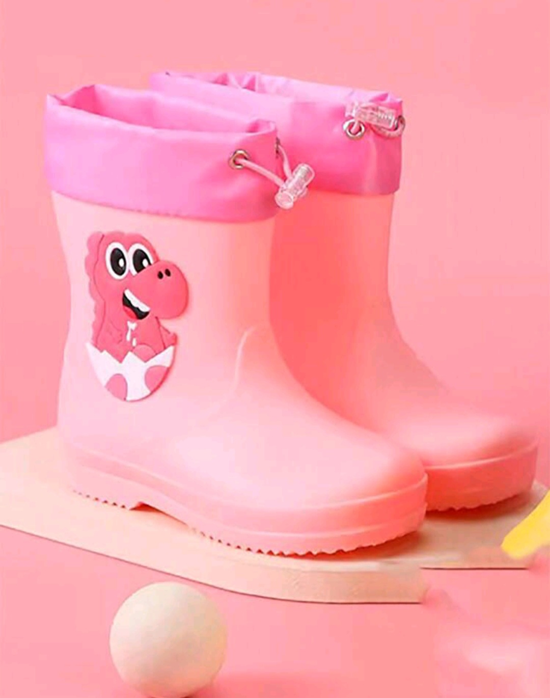 1pair Pink Kids' Cute Cartoon Rain Boots For Girls & Waterproof Non-Slip Boys' Sports Water Shoes, Suitable For Outdoor And Campus In Rainy Days